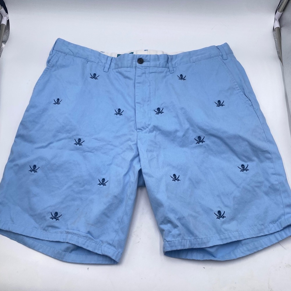 Castaway Nantucket Island Skull Crossbones Shorts Mens 40 Blue Cotton Preppy SEO